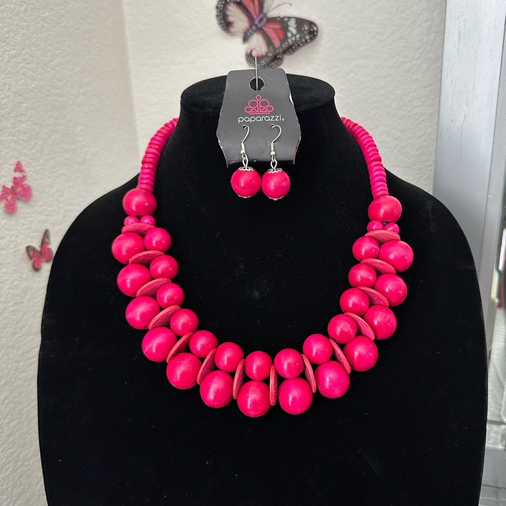 Paparazzi Bold Pink Necklace and Earring Set